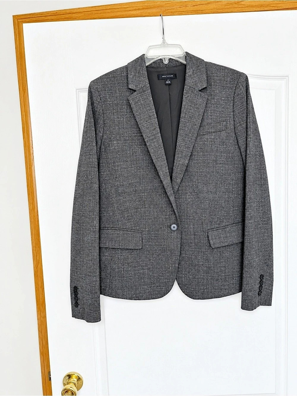 Ann Taylor Gray Houndstooth Blazer Size 12T